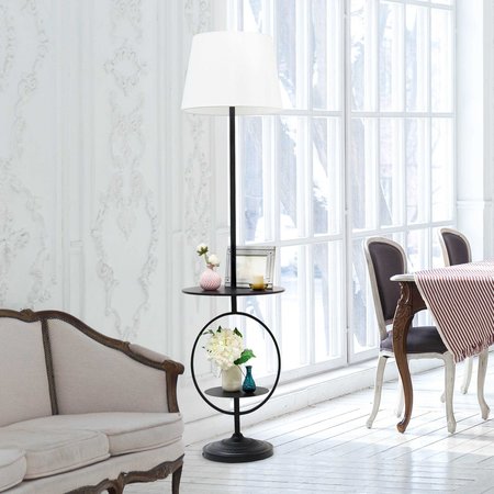 Elegant Designs Bedside End Table Dual Shelf Decorative Floor Lamp, Black LF1023-BLK